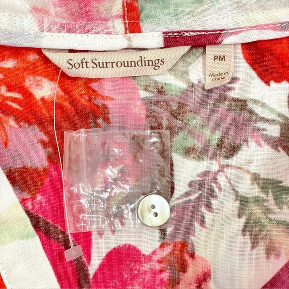 NEW Soft Surroundings Linen Floral Tunic Sleeveless Button Back Hooded Top MP - Picture 11 of 13